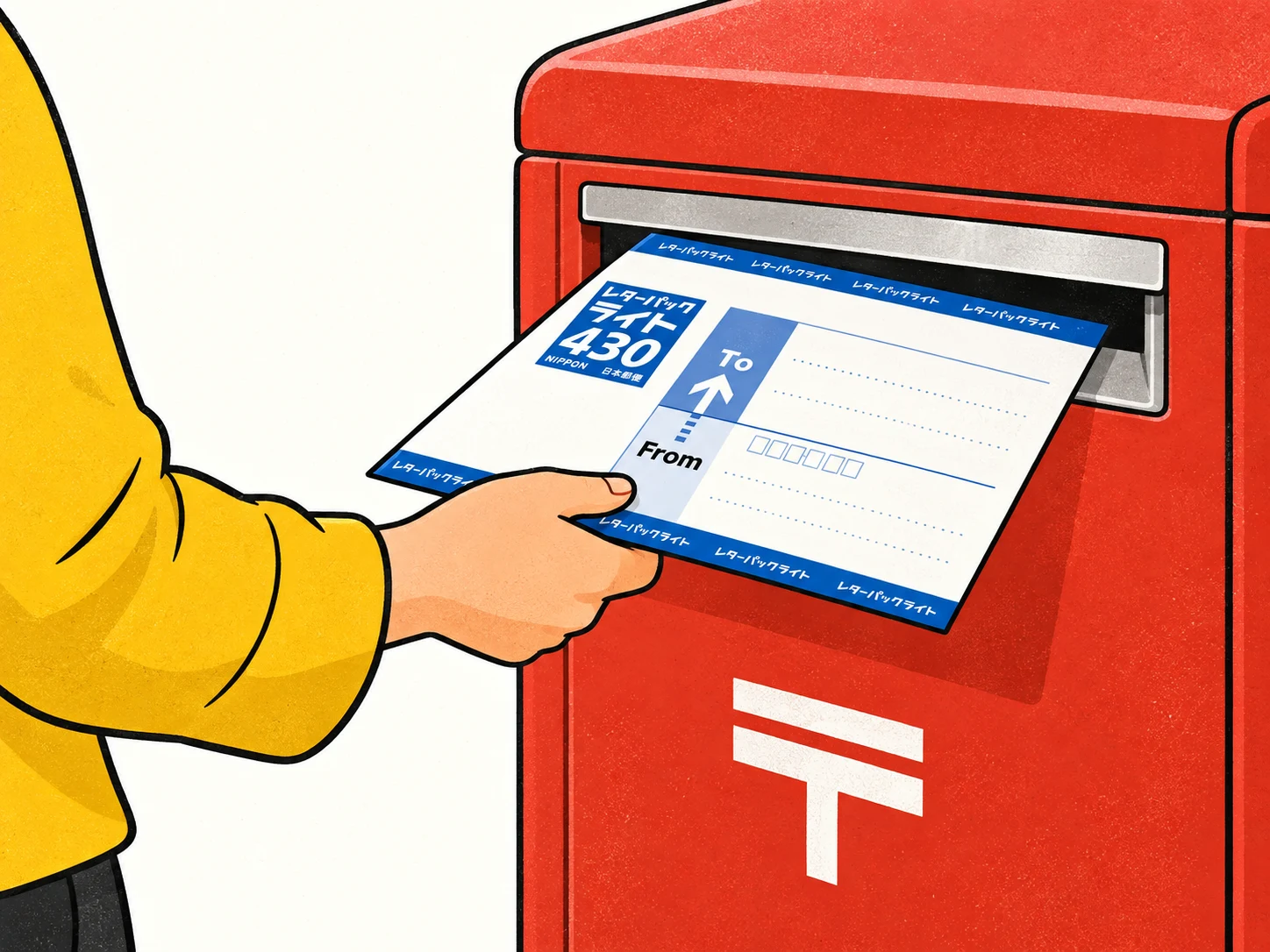 レターパックライトを赤いポストへ投函するイラスト